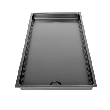 Categories Tray 1000*500*50 mm with a flat bottom, ABS plastic 2 mm, drain recess. Black colour.