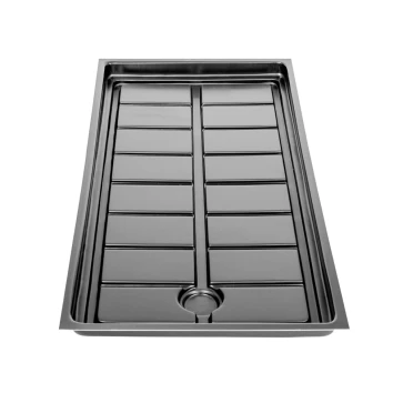 Categories Tray 1000*500*50 mm with grooves, ABS plastic 2 mm, recess for draining. Black colour.